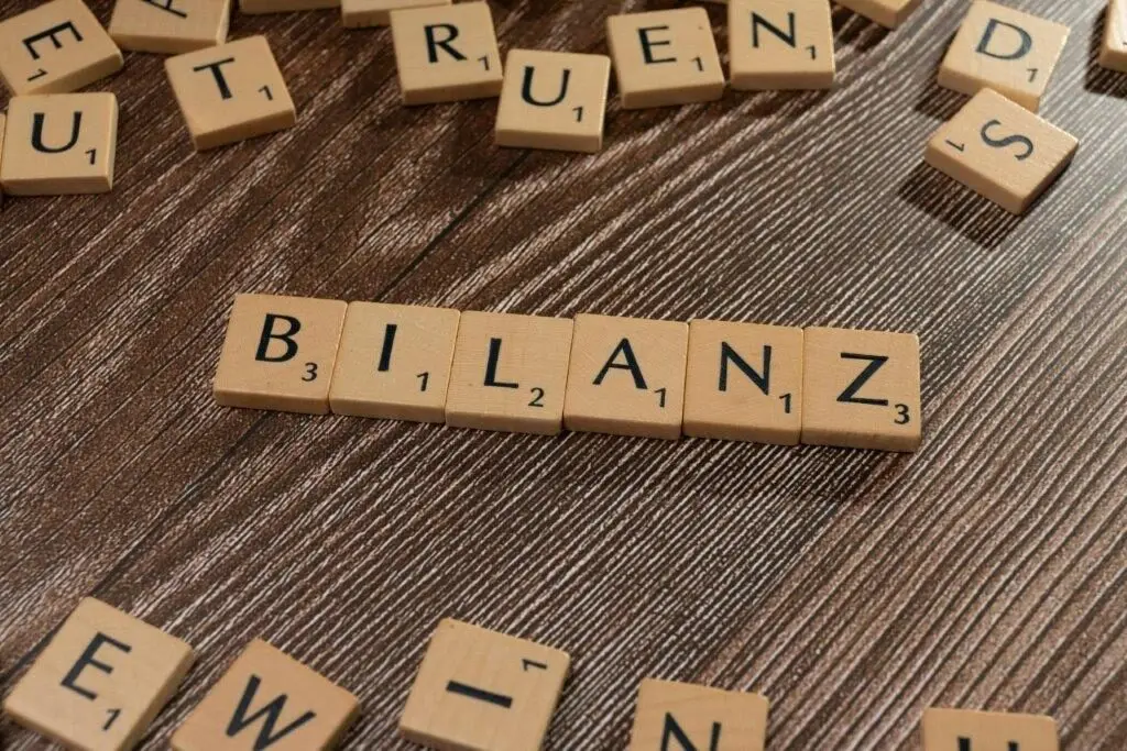 Scrabble Buchstaben mit dem Wort Bilanz