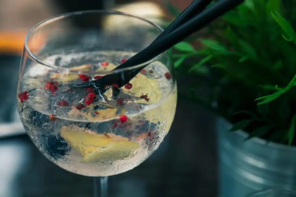 Gin cocktail with lemon and pink peppercorns